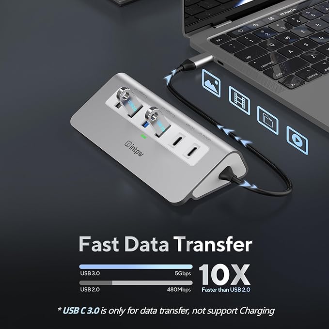 USB C Hub, INTPW 9-in-1 USB C Hub Multiport Adapter with 4K HDMI, PD 100W, Type-C and 2 USB A 3.0 5Gbps, 2 USB A 2.0, SD/TF Card Reader, Aluminum USB Hub for Laptop, iPhone 16/15 Series, MacBook, iPad