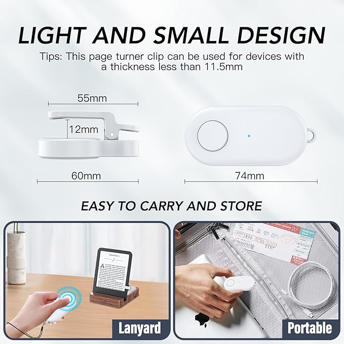 Remote Control Page Turner for Kindle Paperwhite Oasis Kobo eReaders,Kindle Clicker Page Turner Accessories for iPhone,iPad, Android Tablets Reading Novels,Video Record&Shutter Selfie (Light White)