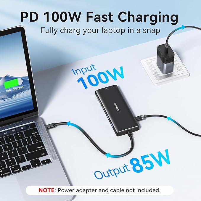 ABIWAZY USB C Hub Ethernet for MacBook Pro/Air, 10 in 1 USB C Multiport Adapter with 4K HDMI, Ethernet Gigabit, 100W PD, USB-C Data Port and SD/TF Slot for Dell XPS, iMac, iPad Pro, Galaxy (Black)