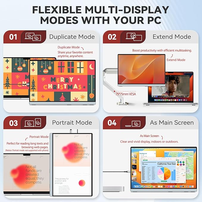 Intehill 14" Portable Monitor, WUXGA 1920x1200 Portable Screen with Full-Covered Tempered Glass, 16:10 USB-C HDMI External Display with Speakers & Stand, Travel Monitor Second Screen for Laptop, F14ZA
