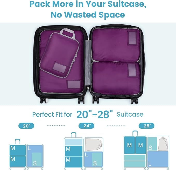 Cambond Compression Packing Cubes for Travel Women - Travel Bags Luggage Organizers Travel Essentials Compression Cubes for Travel Carry on Suitcases Organizer