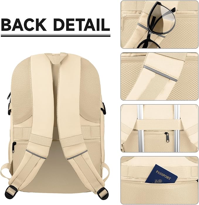 Lapsouno 15.6 Inch Laptop Backpack for Women, Large Travel Carry on Backpack, Water Resistant TSA Friendly with USB Port, College School Bag Gifts for Women, Light Yellow