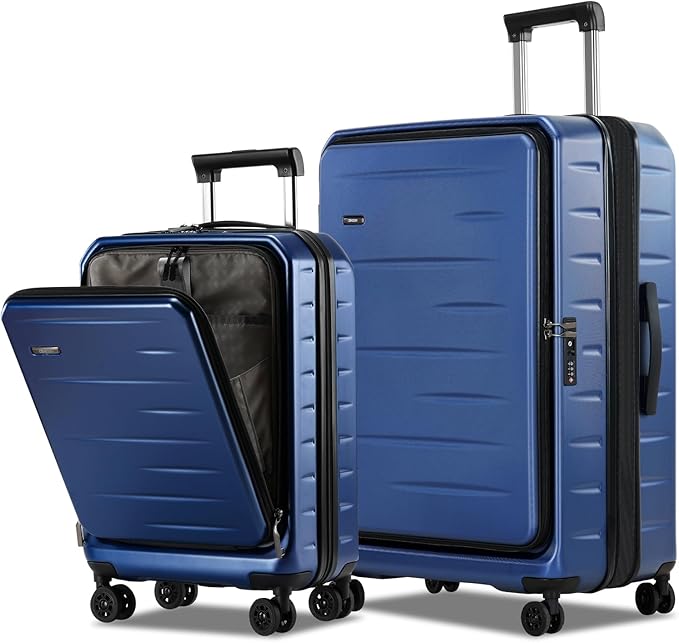Luggage Sets 2 Pieces, 20 Inch Carry On Luggage and Expandable 28 Inch Checked Luggage with Spinner Wheels, Lightweight ABS+PC Hard Shell Suitcase with Front Opening, TSA Lock (Blue, 20/28)