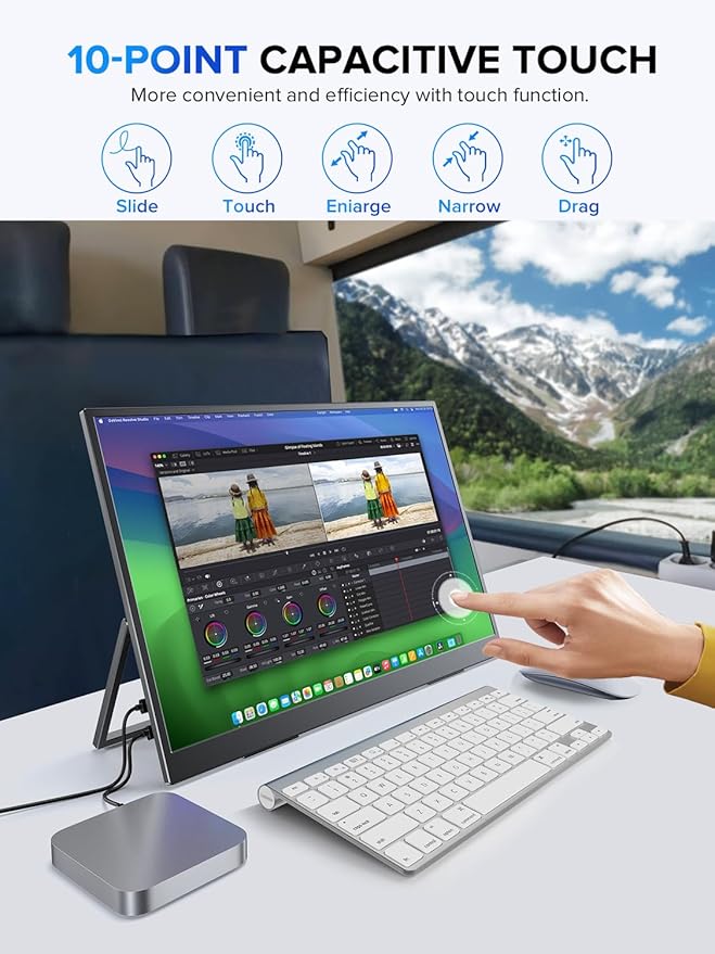 UPERFECT 18" QLED Touchscreen Portable Monitor, 2K 2560×1600 QHD 144Hz, 500 Nits, 100% DCI-P3, FreeSync HDR, Slim Frameless Laptop Display w/VESA & 180° Adjustable Stand, Second Screen for PC Phone