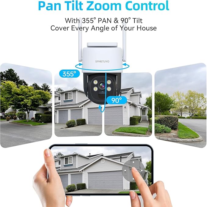 Solar Camera Outdoor Wireless: 360°Security Cameras for Home Security 2.4G WiFi Outdoor Camera Solar/Battery Powered, Pan & Tilt with Full Color Night Vision 2-Way Talk,Cloud/SD Storage