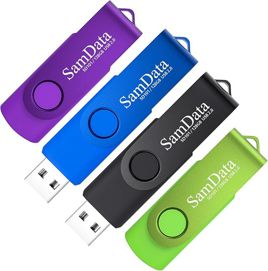 128GB USB Flash Drives 4 Pack 128GB Thumb Drives Memory Stick Jump Drive with LED Light for Storage and Backup (4 Colors: Black Blue Green Purple)