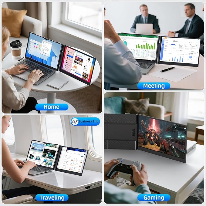 14" Dual Laptop Screen Extender with 1.3lbs - Ultra Thin Portable Monitor for Laptop Plug & Play, FHD 1080P Laptops Extended Monitor for 13"-17" Laptops, USB-C/HDMI Travel Display for Mac/Win