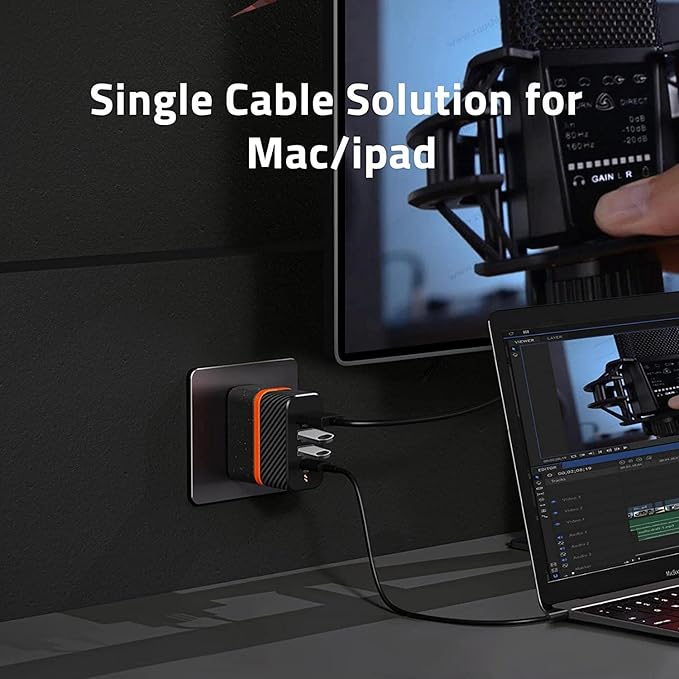 65W GaN USB C Hub Charger, 4-in-1 Multiport Adapter with USB-C PD 3.0, 2 USB 3.2 Ports, 4K HDMI Output for MacBook, iPad, iPhone, Samsung&Steam Deck