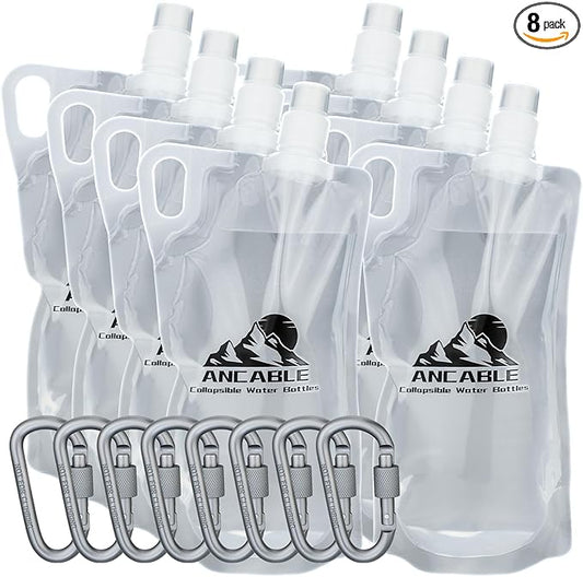 1L Hiking Collapsible Water Bottles, 8-Pack 33OZ BPA-Free Foldable Backpacking Water Bottle for Travel Camping Hiking