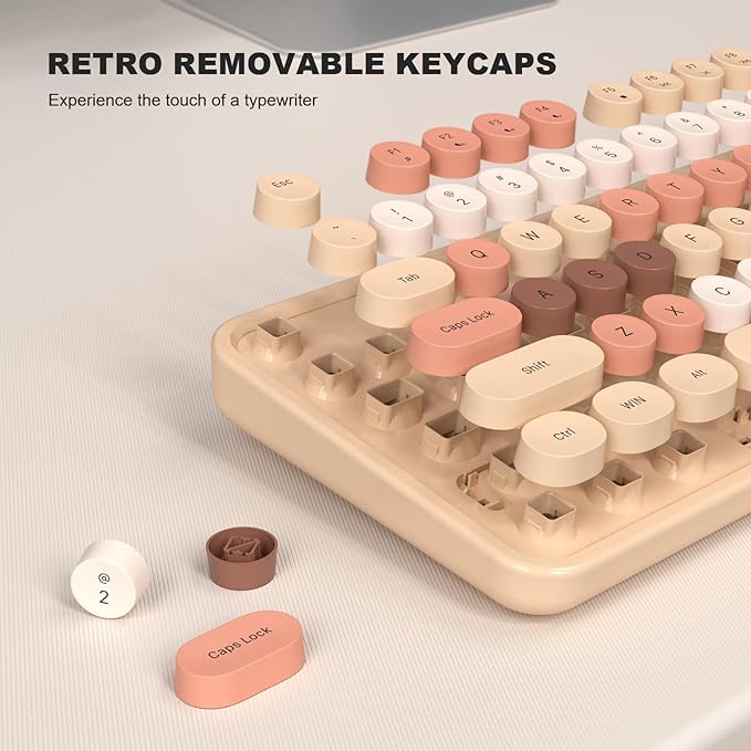 Colorful Computer Keyboards Wired, USB Plug and Play Full Size Typewriter Keyboard, Cute Aesthetic Keyboard with Foldable Stands for Windows PC Laptop (Milk Tea)