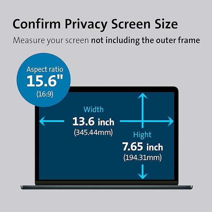 Kensington MagPro™ Magnetic Laptop Privacy Screen 15.6 inch, Removable 16:9 Laptop Privacy Filter Shield, Anti-Glare, Blue Ray Reduction, Compatible with HP/Dell/Acer/Asus/Lenovo (K58353WW)