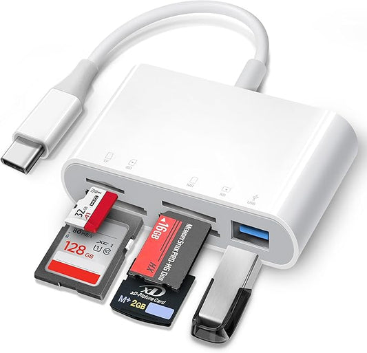 USB C SD Card Reader, 5 in 1 USB-C to Memory Card Adapter with SD MicroSD MS Memory Stick XD Picture Slots & USB Female Port Compatible with iPhone 15 iPad Mac MacBook Pro/Air/Mini Laptop