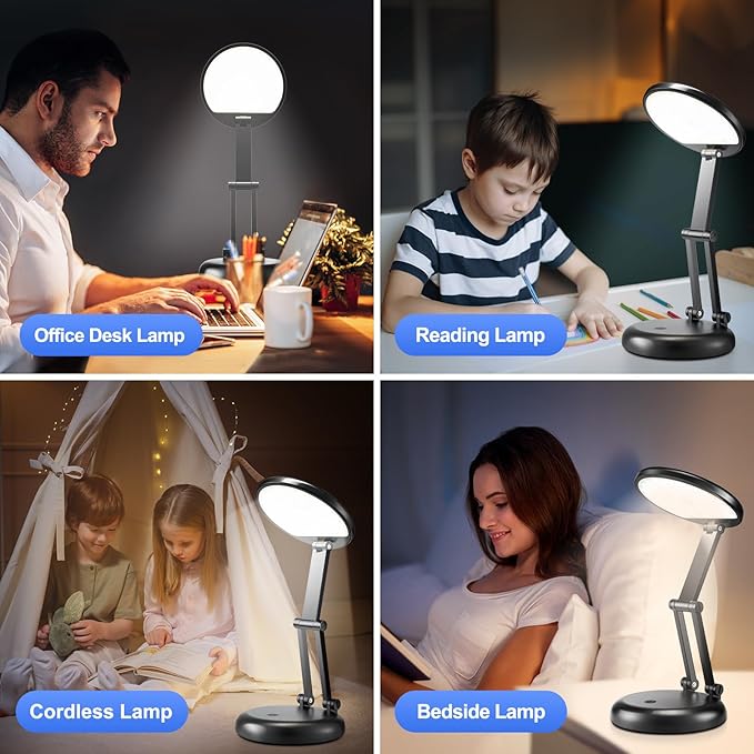 Small Desk Lamp for College Dorm Room Rechargeable 3600mAh, Foldable+Cordless Table Lamps Battery Powered Lights, Portable & Dimmable Desk Lamps for Home Office, 9 Brightness LED Desk Light Dorm Lamp