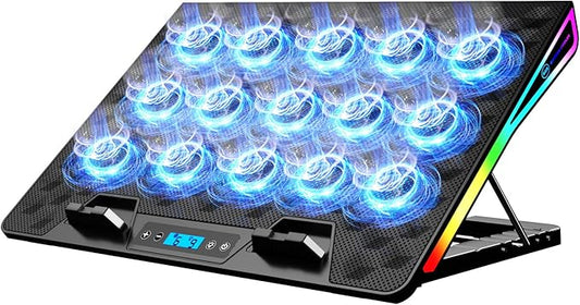 KeiBn Laptop Cooling Pad, Gaming Laptop Fan Cooling Pad with 15 Quiet Fans, RGB Laptop Cooler for 10-17.3 Inch, 4 Height Stands, 2 USB Ports - Blue