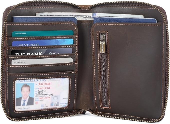 Polare Full Grain Leather Travel Passport Wallet with YKK Zipper and RFID Blocking Document Organizer Holder 2 Passports (Cocoa Brown)
