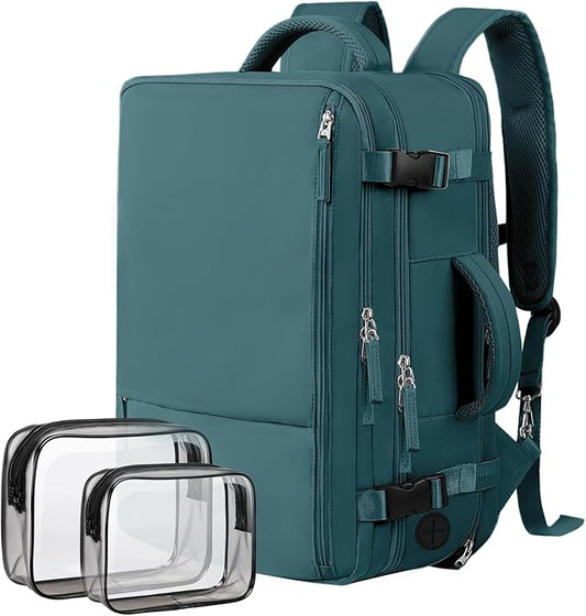 Hanples Large Travel Backpack for Women as Person Item Flight Approved, 40L Carry on Backpack, 17 Inch Laptop Backpack, Waterproof Backpack,Casual Bag with 2 Toiletry Bags (Peacock Blue)