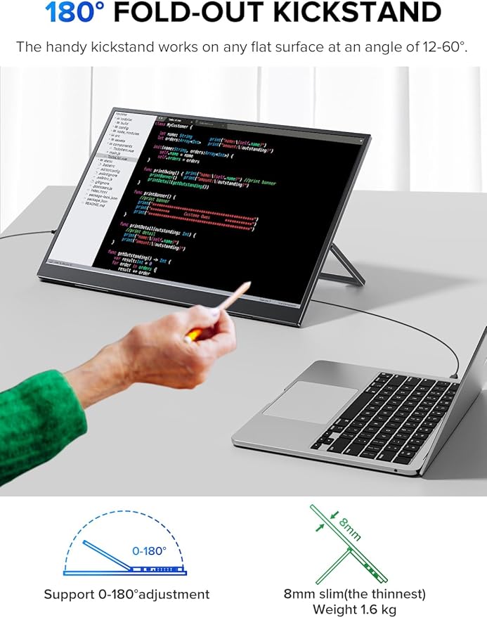 UPERFECT 18" QLED Touchscreen Portable Monitor, 2K 2560×1600 QHD 144Hz, 500 Nits, 100% DCI-P3, FreeSync HDR, Slim Frameless Laptop Display w/VESA & 180° Adjustable Stand, Second Screen for PC Phone