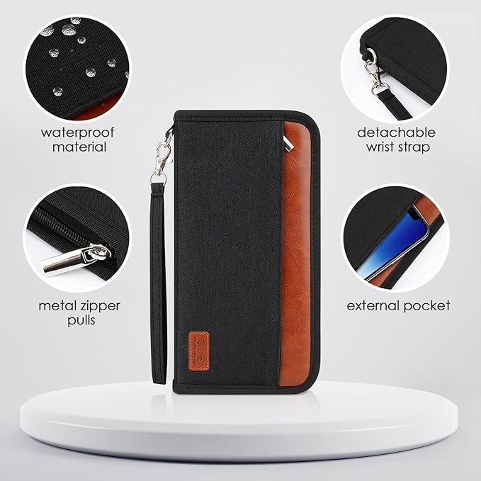 Passport Holder Family - RFID Blocking Passport Organizer,Travel Essentials Premium Wallets Credit Cards Case, Multi Pocket Waterproof Document Bag for Men Women Airports Vacations Business Trips