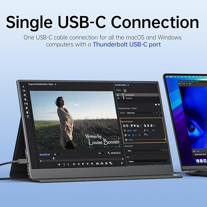 VisionOwl Portable Monitor-15.6 Inch Slim Computer Display Gaming External Monitor Full HD 1080P USB Type-C HDMI IPS Screen with Cover for Travel Laptop MacBook Surface PC PS4/PS5 Xbox VESA Mountable