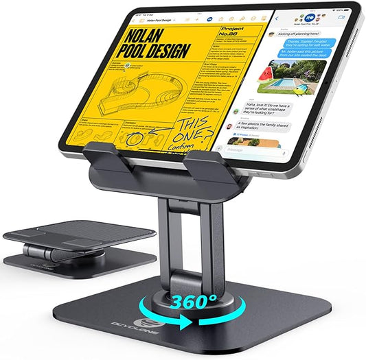 OCYCLONE for iPad Stand for Desk, 360 Rotating Adjustable Portable Monitor Tablet Holder Office Accessories Compatible with Kindle 4" - 15.6" Tablet iPad PS iPhone, Black