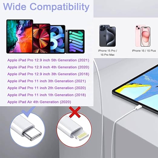 10ft Data Cord USB A to USB C Cable for iPhone 16e 16 17 Air 15/16 15 Pro Max，16 15 Plus, iPad 10th Gen iPad Pro 12.9/11 iPad Air 5th/4th Mini 6th Gen Charger Cord Car play Charging Cable White