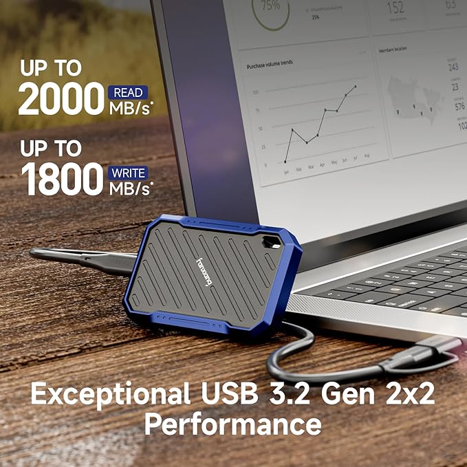 fanxiang 2TB External Portable SSD, Up to 2000MB/s USB 3.2 Gen2*2, IP68 Water and Dust Resistance, External Solid State Drive Reliable Storage for Professionals, Creatives, and Engineers