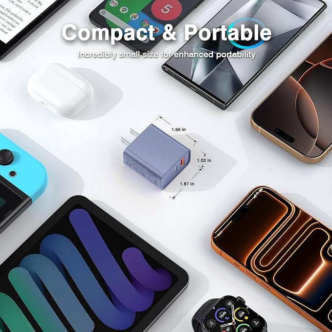 [2 Pack] USB-C Wall Charger, 20W Dual Port QC+PD3.0 Power Adapter, Double Fast Plug Charging Block for Samsung Galaxy S24 S23/S23+/S23Ultra/S22/S22+/S22 FE/Note 20Ultra, iPhone 16/17 Brick Box, Purple