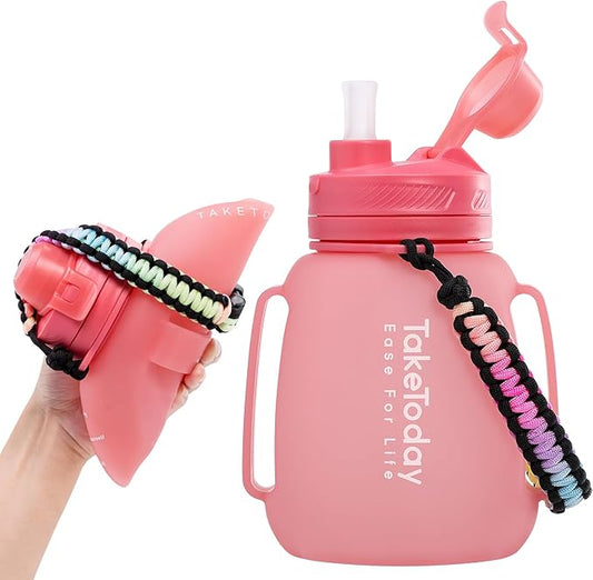 TakeToday 40 OZ Gallon Motivational Collapsible Water Bottles with Straw and Paracord Handle 1.2L Silicone Sports Water Bottle with Time Marker for Yoga Camping Outdoors
