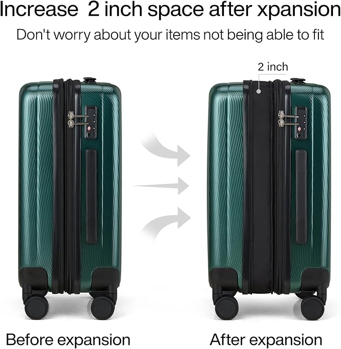 Hanke 29 Inch Expandable Checked Luggage Lightweight PC Hard Shell Luggage Suitcases with Wheels Travel Luggage Rolling Large Suitcase Travel Luggage Bag for Study Abroad.(Blackish Green)