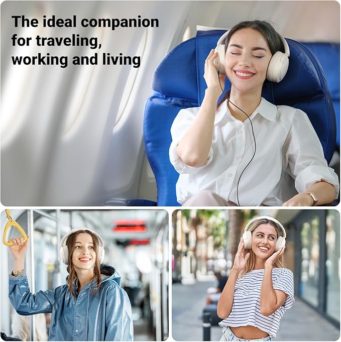 Edifier V80 Hybrid Active Noise Cancelling Headphones, True Wireless Over Ear Bluetooth Headset with 45H Playtime Hi-Res Audio Fast Charging Multipoint Connection for Travel Home Office - Ivory