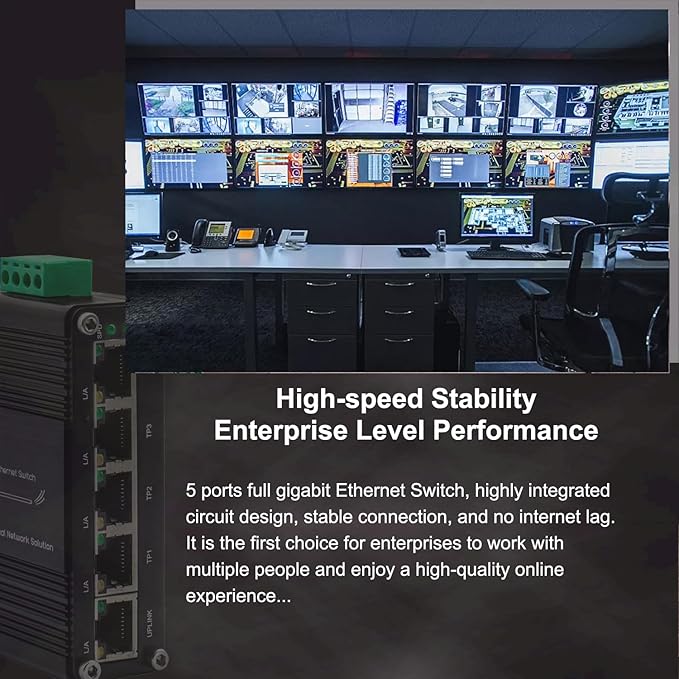 Mini 5 Port Industrial Gigabit Ethernet Switch, Unmanaged Hardened Network Switch, 12-48VDC Wide Power Input, DIN-Rail or Wall Mount, Plug and Play, Outdoor Rated, Rugged Metal Case