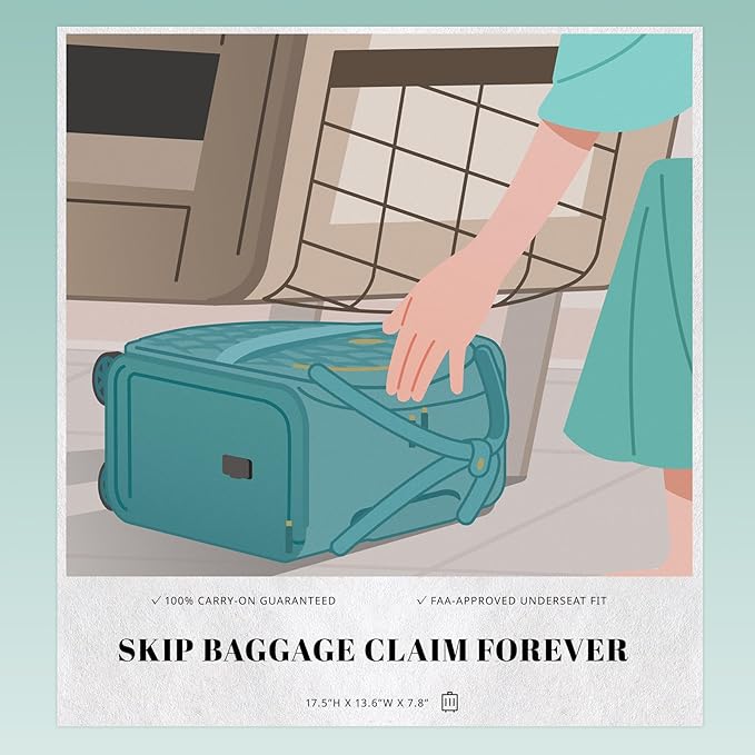 Verage 18x14x8in Spinner Underseat Carry-On Luggage -Airplane Personal Item Bag, USB A&C Charging Port, Padded Laptop Pocket & Wet/Dry Compartments for Women, Misty Aqua