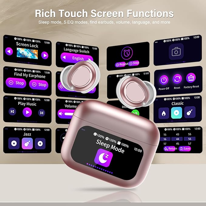 Sleep Earbuds Bluetooth 5.4 in Ear Touch Screen Sleep Headphones, Small Design Mini Sleep Earbuds for Side Sleepers with Sleep Mode, 48H Playtime Sleep Earphones Clear Calls, 5 EQ Modes, Rose