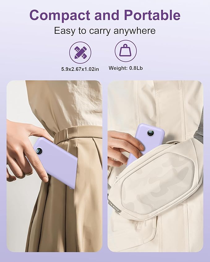 Portable Charger, 12000mAh 22.5W USB C Fast Charging Power Bank with Built-in Cables and AC Wall Plug, Smart LED Display Travel Essentials Battery Pack Compatible with iPhone, iPad, Samsung etc Purple