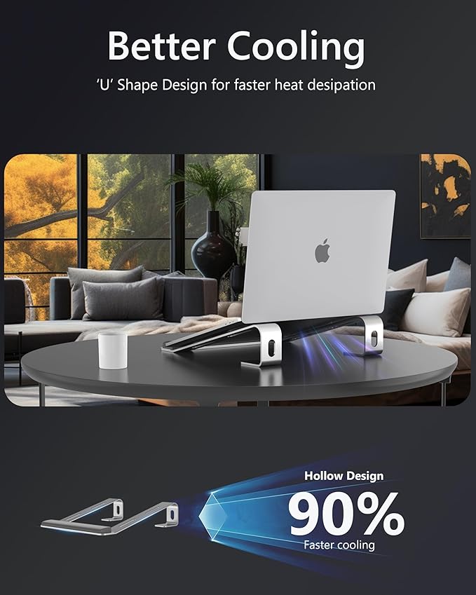 Aluminum Laptop Stand, Notebook Stand with Wrist Rest, Ergonomic Detachable Laptop Mount, Computer Stand Compatible with 10-17'' All Laptops Such as MacBook Air Pro/HP/Dell/Lenovo, Silver