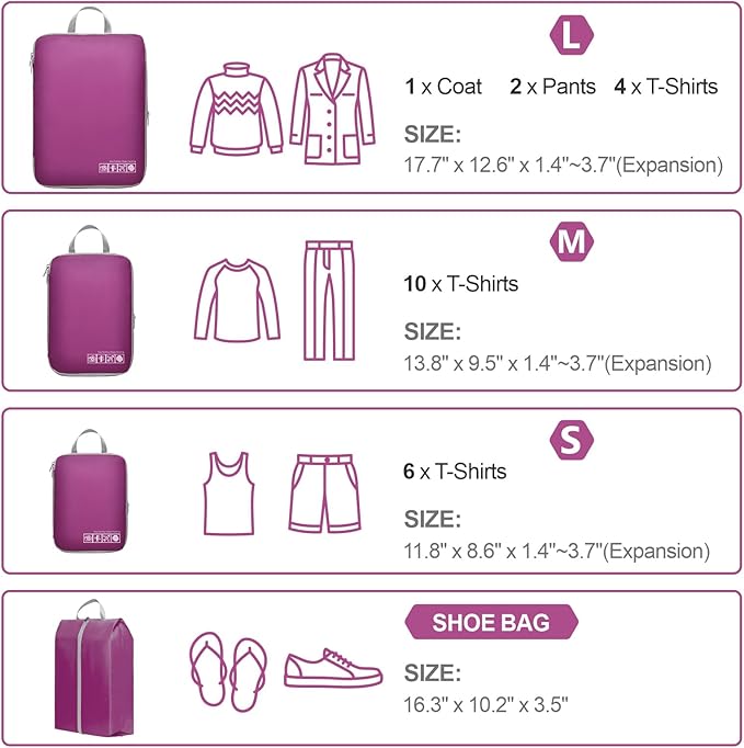 Cambond Compression Packing Cubes for Travel Women - Travel Bags Luggage Organizers Travel Essentials Compression Cubes for Travel Carry on Suitcases Organizer