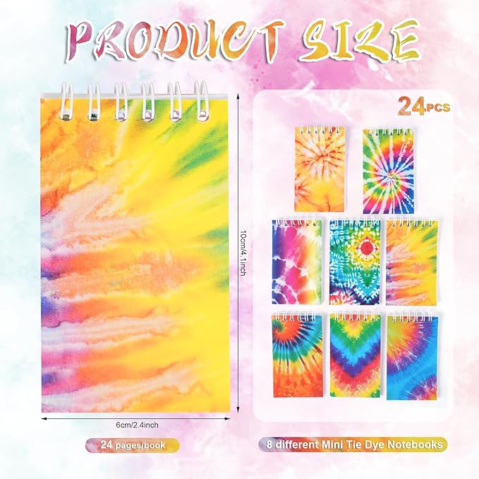 OZIO 48PCS Mini Tie Dye Notepads Tie Dye Party Favors Art Party Spiral Pocket Notebooks Fun Coil Mini Notepads for Kids Teacher Classroom Supplies Bag Fillers Birthday Party Favors, 8 Style