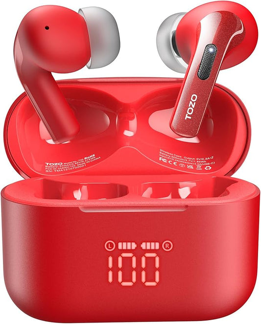 TOZO T20 Wireless Earbuds Bluetooth Headphones 48.5 Hrs Playtime with LED Digital Display, IPX8 Waterproof, Dual Mic Call Noise Cancelling 10mm Broad Range Speakers with Wireless Charging Case