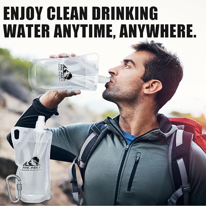 1L Hiking Collapsible Water Bottles, 8-Pack 33OZ BPA-Free Foldable Backpacking Water Bottle for Travel Camping Hiking