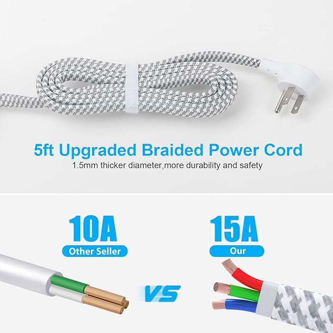 One Beat Desktop Power Strip with 3 Outlet 4 USB Ports 4.5A, Flat Plug and 5 ft Long Braided Extension Cords for Cruise Ship Travel Home Office, ETL Listed