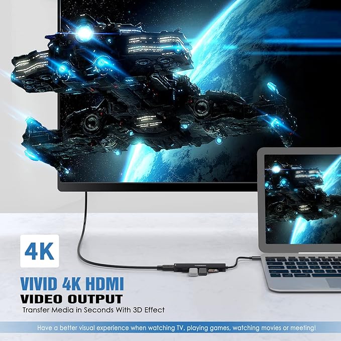 USB C Hub Multiport Adapter USB C Dongle for MacBook Pro, 7 in 1 Dongle USB-C to HDMI, 3 USB 3.0 Ports, SD/TF Card Reader Compatible for MacBook Pro, XPS More Type C Devices