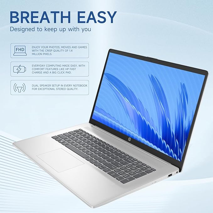 HP Essential 2025 Laptop, 17.3" FHD, CORE 7 (Beats i7 1355), 32GB RAM, 2TB SSD, FP Reader, Backlit KB, Webcam, Wi-Fi 6, Windows 11 Home, Silver, Bundle with ADATA 512GB External SSD