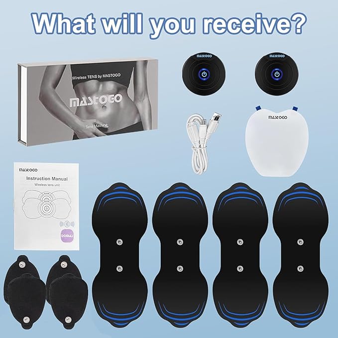 Wireless Tens Unit Muscle Stimulator - Two Sets of Tens Unit Massager for Pain Relief - Up to 12 Mode 20 Intensity Portable with App Controlled Bluetooth TENS EMS Muscle Stimulator Machine