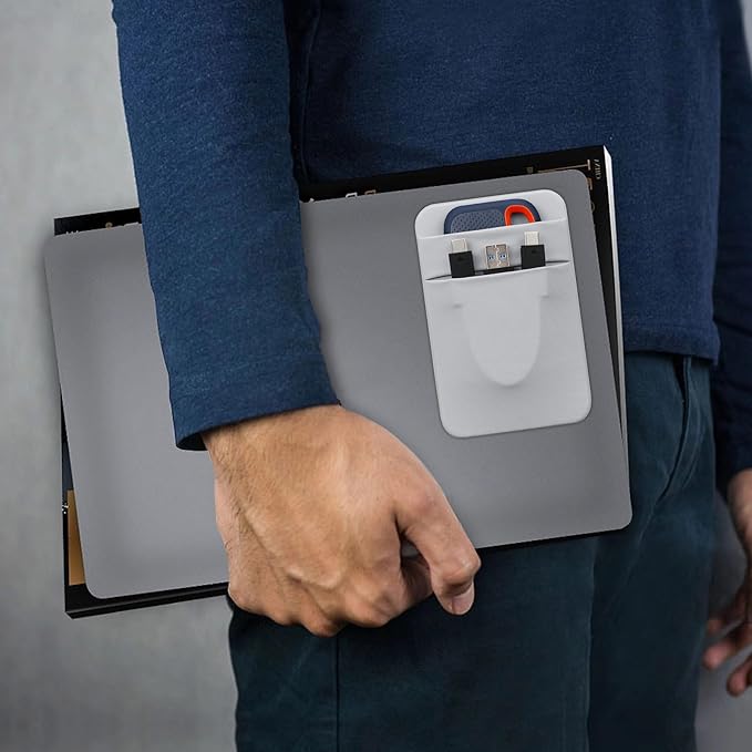 Lacdo Portable Hard Drive Sleeve for Laptop, 2-Pocket Stick on Pouch with Reusable Adhesive, for San Disk, Samsung, Crucial External Solid State Drive SSD Hard Drive Carrying Case Organizer, Gray