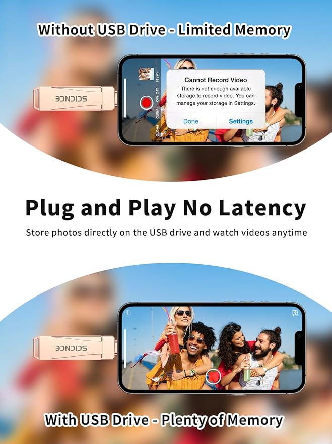 SCICNCE 128GB Flash Drive Intended for iPhone, USB Memory Stick Storage Backup for Photos Videos, Plug and Play No APP Required, Compatible with iPhone iPad Android and Computers (Rose Gold)