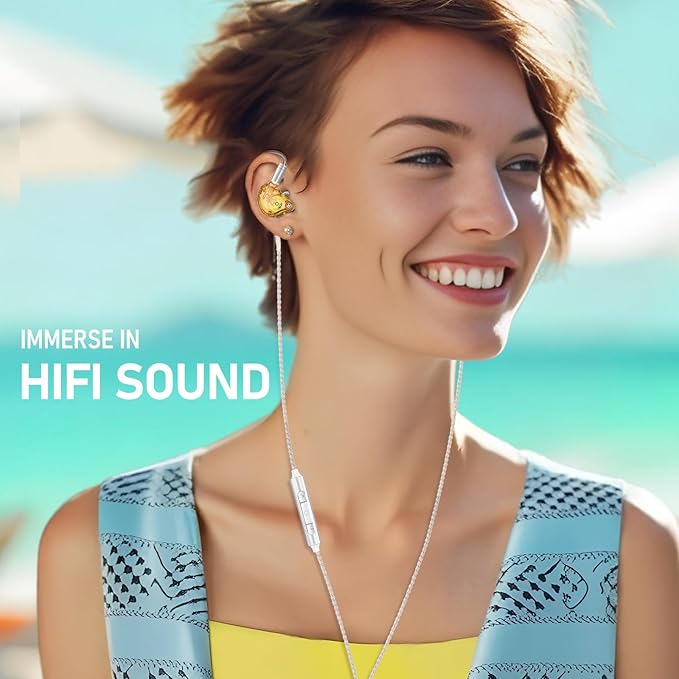 Vibes 202M Wired Earbuds - HiFi in Ear Monitor Headphones - Noise-Isolating Ear Buds w/ Mic - Clear Sound, Deep Bass & Comfort-Fit Gaming Earphones - MMCX to 3.5mm & Silver Plated Cord, Carrying Case