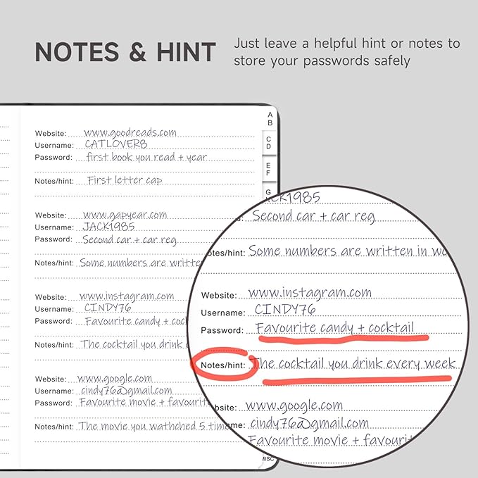 Password Book with Alphabetical Tabs – Hardcover Internet Address & Password Organizer – Password Keeper Notebook for Computer & Website – 7 x 10" Log-in Password Journal w/Thick Paper (Black)