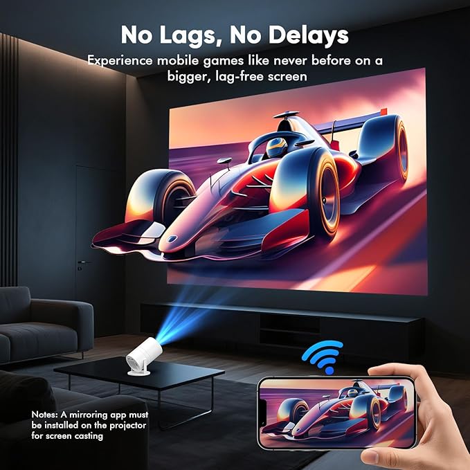 [Google Play Store & Voice Control] WISHOLY Mini Projector with WiFi and Bluetooth, Built-in Streaming Apps, Portable Movie Projector with 180° Rotatable for Outdoor, Home Theater, Movie Night