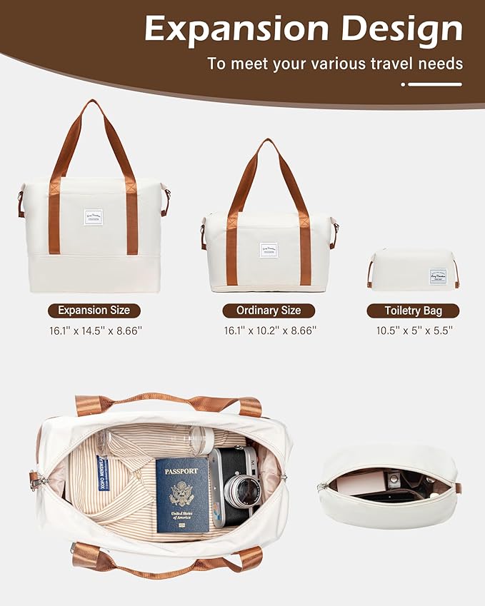 LONG VACATION Carry On Luggage Sets 3 Piece 20 Inch Suitcase Set, ABS+PC Hardshell Lightweight Travel Luggage with Spinner Wheels & YKK Zipper TSA Lock (WHITE-BROWN, 20 Inch)