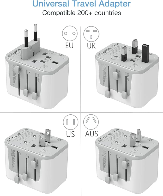 TESSAN Universal Travel Adapter, International Power Adapter 5.6A 28W 3 USB C 2 USB A Ports, Travel Worldwide Plug Adaptor, Outlet Wall Charger for Europe UK EU AUS (Type C/G/A/I)